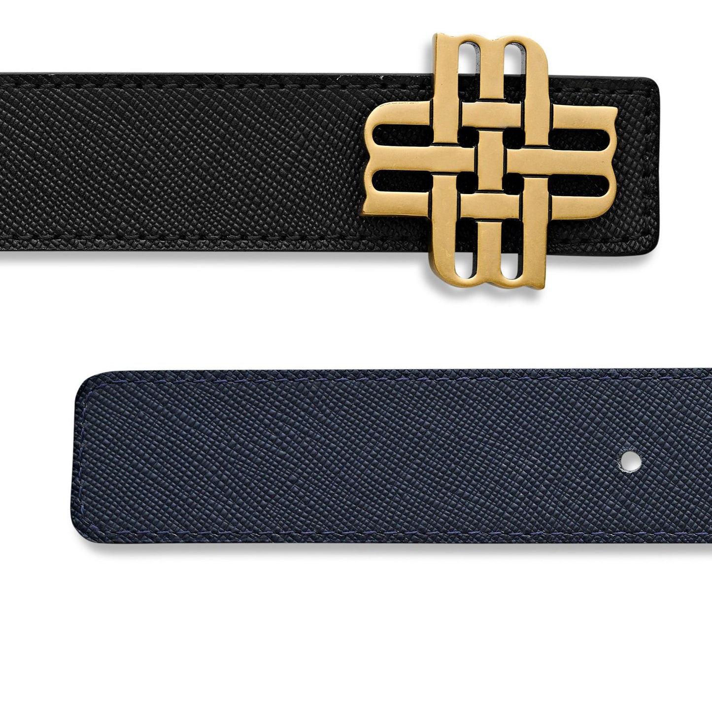 Ceinture Meqnes 32mm Réversible - "Lune de Casablanca" - Noir & Bleu