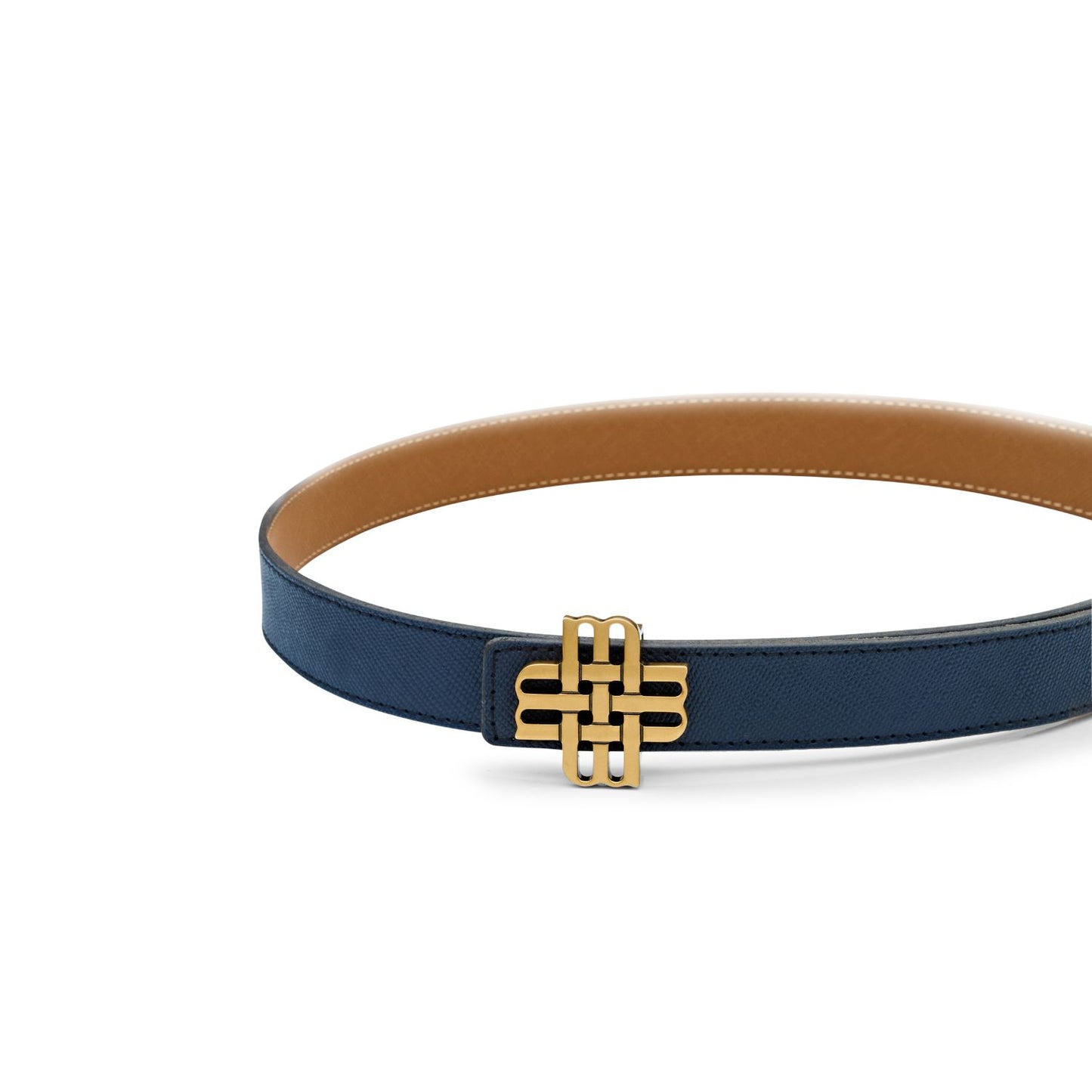 Ceinture Meqnes 25mm Réversible - "Azur d'Agadir" - Bleu & Caramel