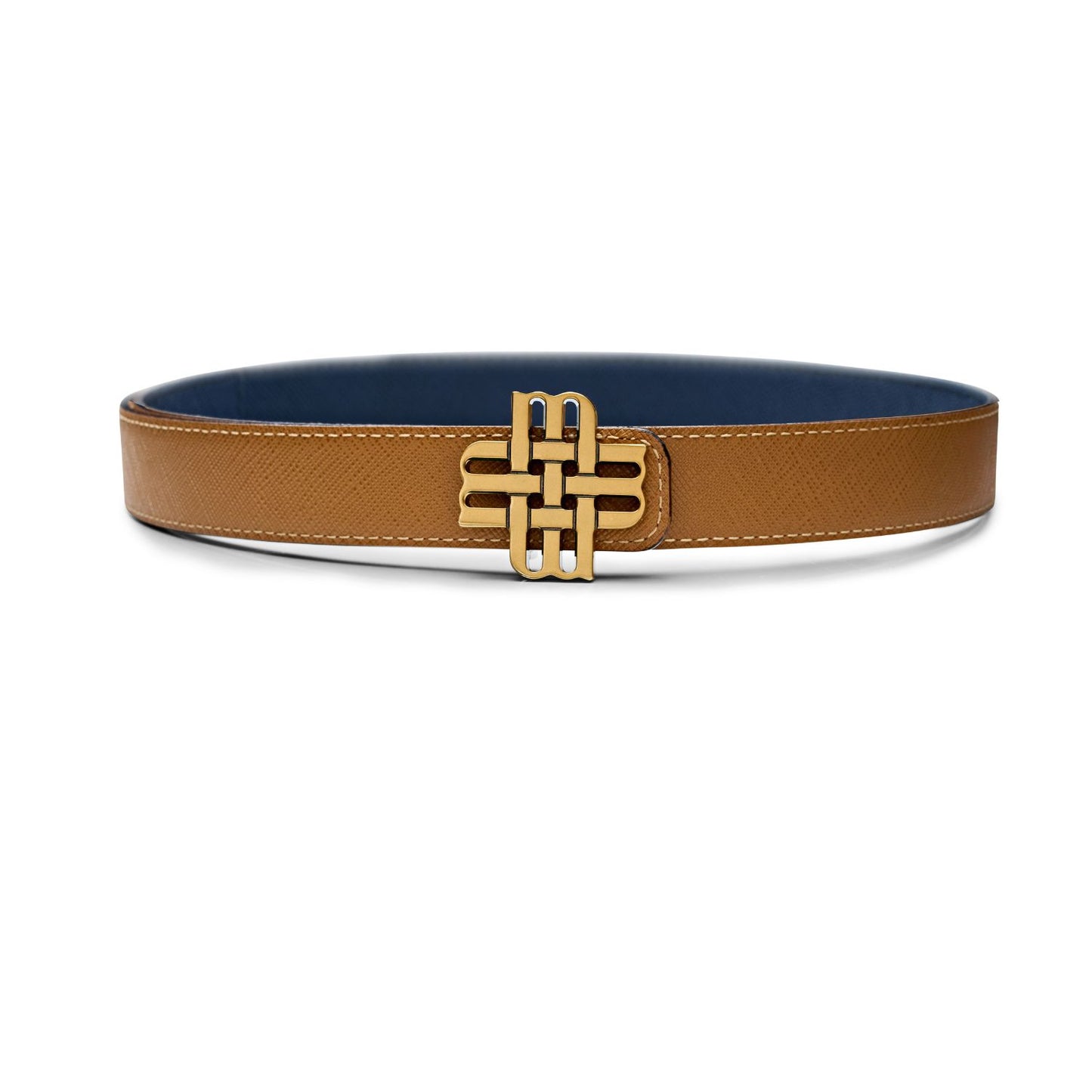 Ceinture Meqnes 25mm Réversible - "Dunes & Oceans" - Caramel & Bleu