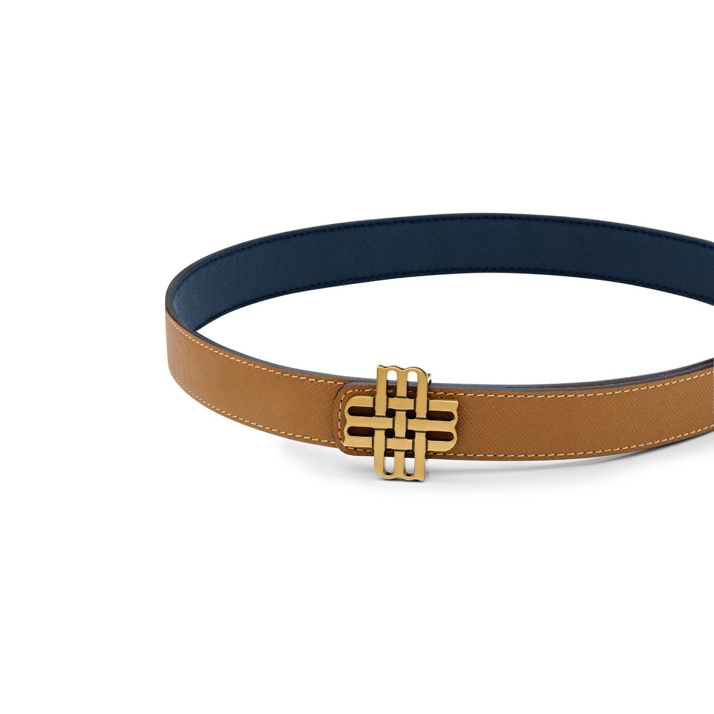 Ceinture Meqnes 25mm Réversible - "Dunes & Oceans" - Caramel & Bleu
