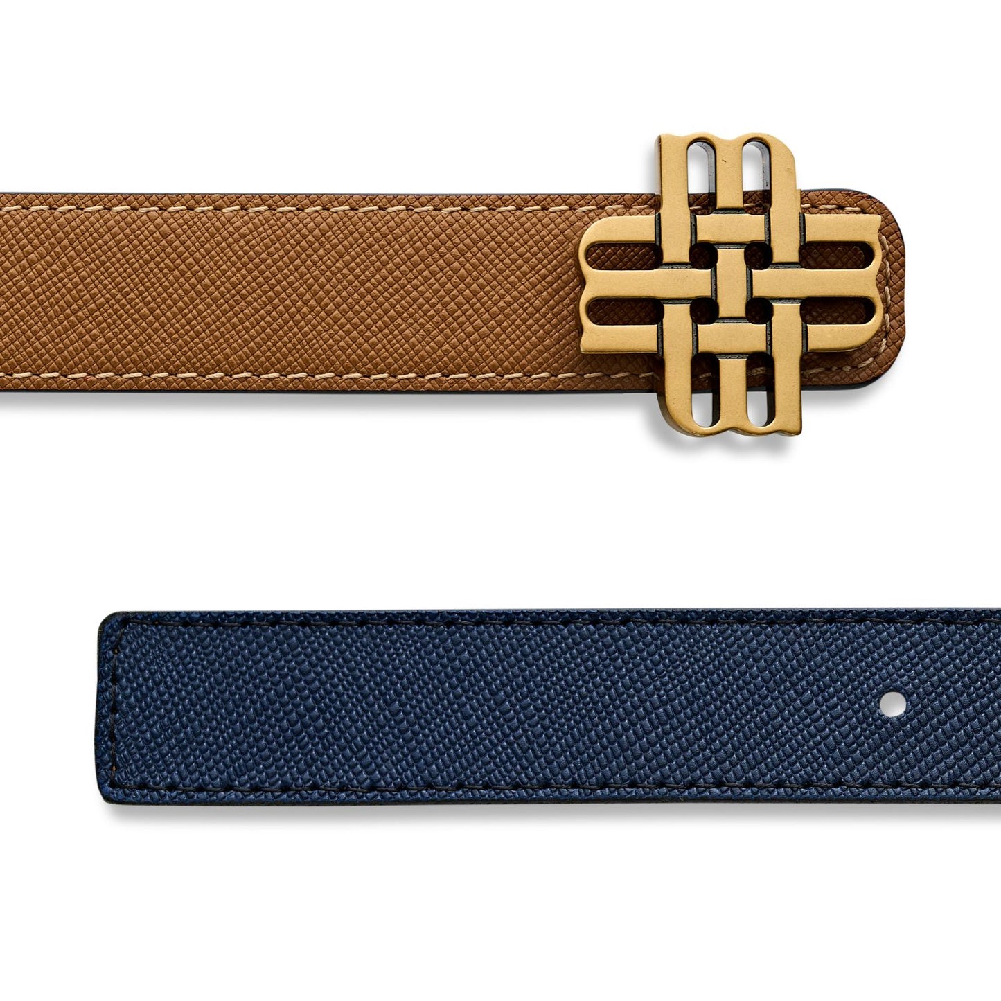 Ceinture Meqnes 25mm Réversible - "Dunes & Oceans" - Caramel & Bleu