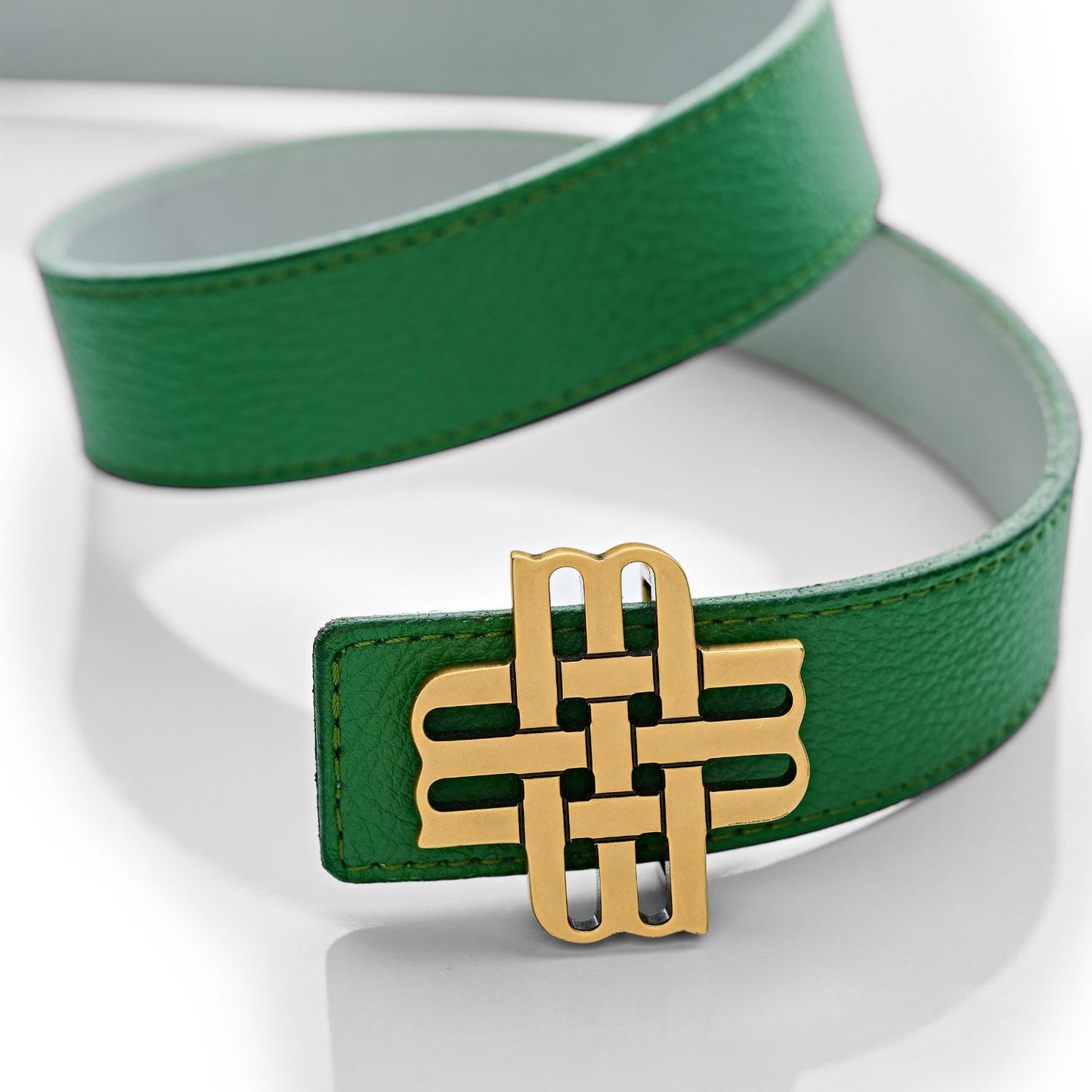 Ceinture Meqnes 25mm Réversible - "Jardin de l'Atlas" - Vert & Blanc