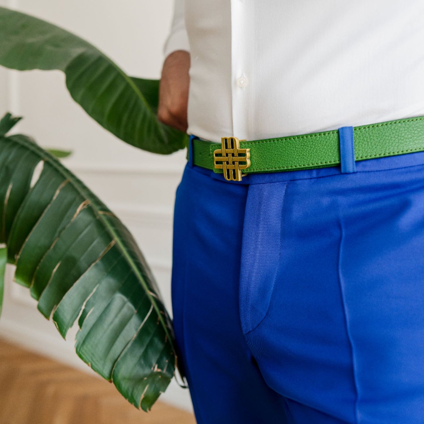 Ceinture Meqnes 32mm Réversible - "Jardin de l'Atlas" - Vert & Blanc